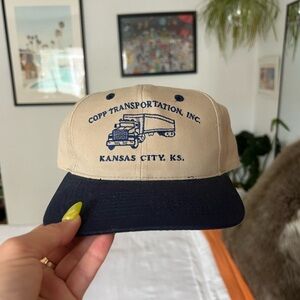 Vintage Beige and Navy Cap with Truck Design